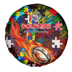 Dolphins Autism Awareness Spare Tire Cover Puzzle Flames Rugby Ball