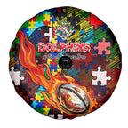 Dolphins Autism Awareness Spare Tire Cover Puzzle Flames Rugby Ball