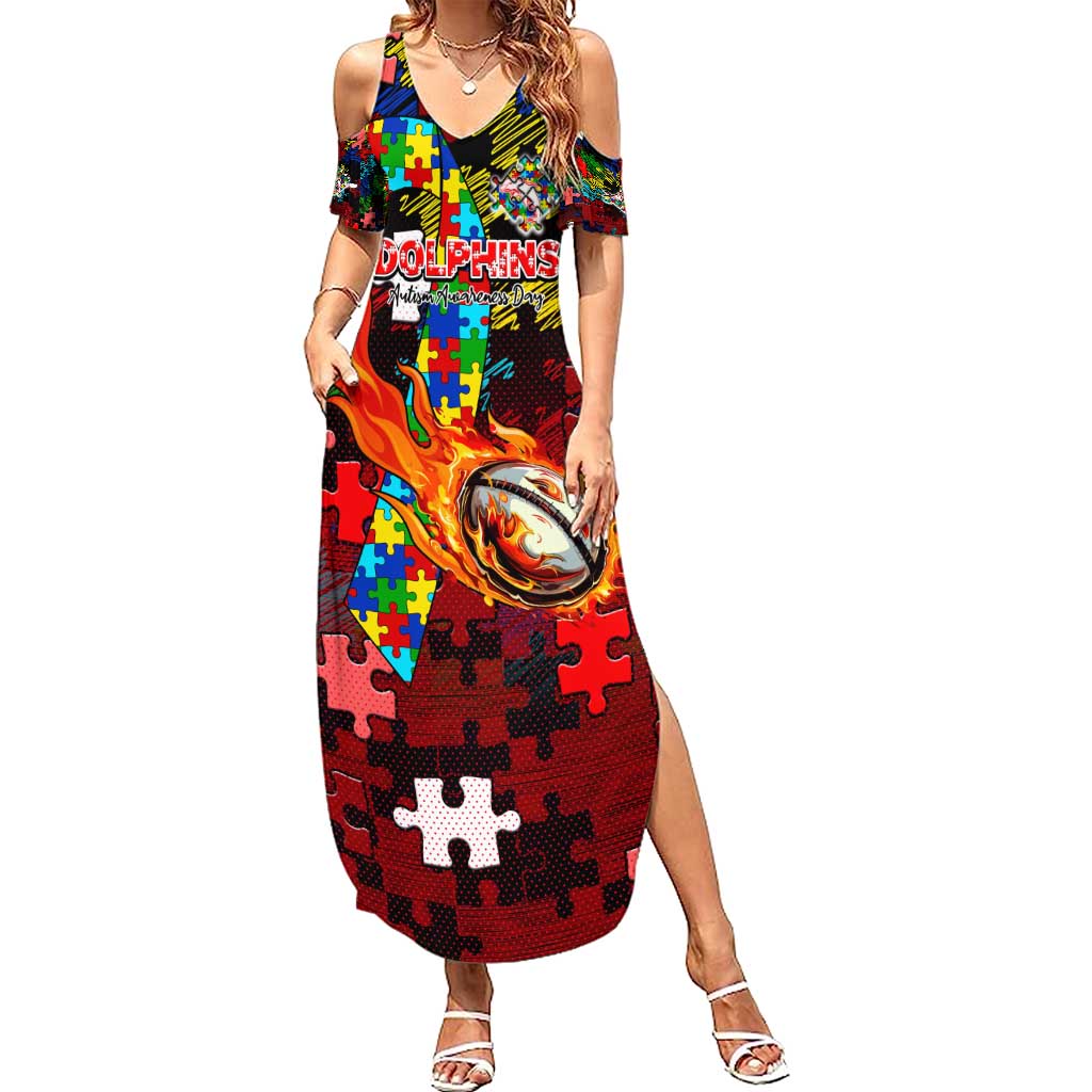 Dolphins Autism Awareness Summer Maxi Dress Puzzle Flames Rugby Ball