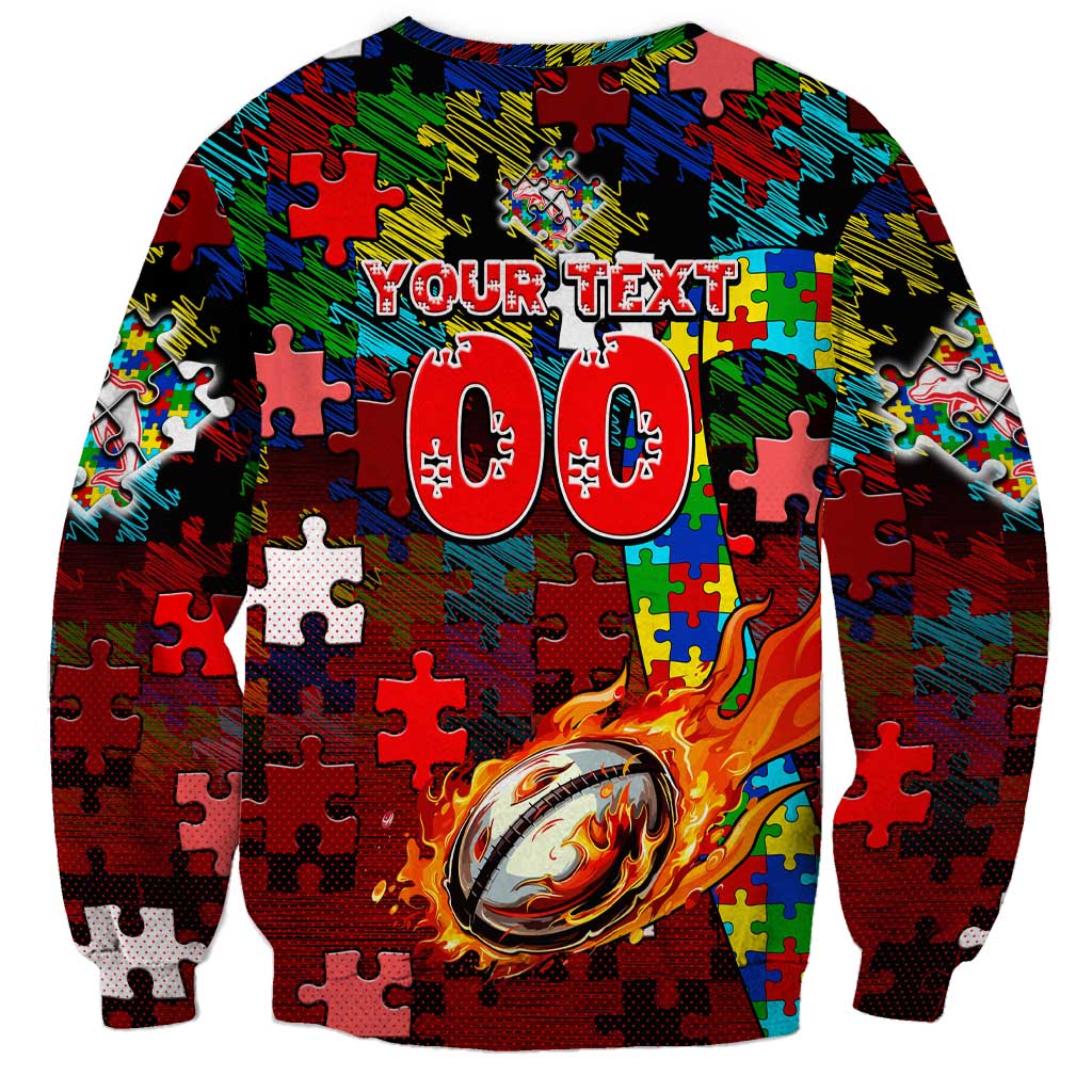 Dolphins Autism Awareness Sweatshirt Puzzle Flames Rugby Ball