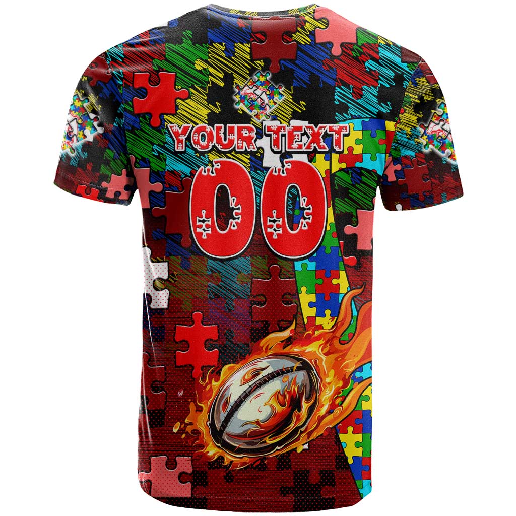 Dolphins Autism Awareness T Shirt Puzzle Flames Rugby Ball