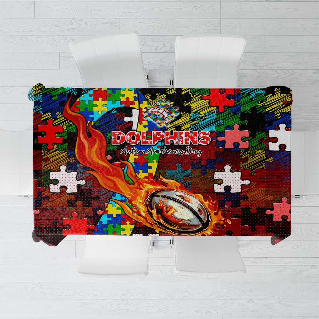 Dolphins Autism Awareness Tablecloth Puzzle Flames Rugby Ball