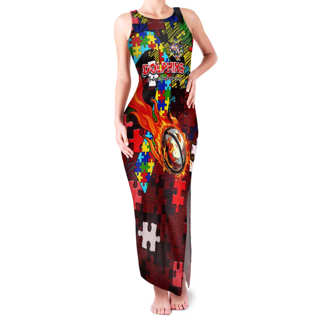 Dolphins Autism Awareness Tank Maxi Dress Puzzle Flames Rugby Ball