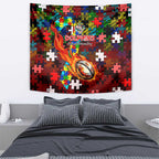 Dolphins Autism Awareness Tapestry Puzzle Flames Rugby Ball