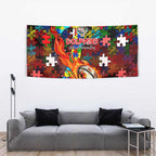 Dolphins Autism Awareness Tapestry Puzzle Flames Rugby Ball