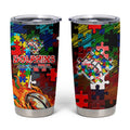 Dolphins Autism Awareness Tumbler Cup Puzzle Flames Rugby Ball