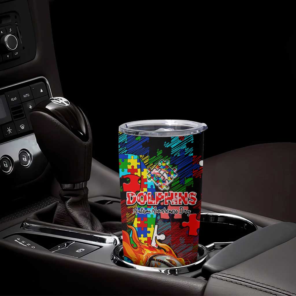 Dolphins Autism Awareness Tumbler Cup Puzzle Flames Rugby Ball