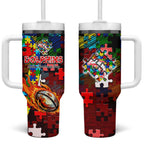 Dolphins Autism Awareness Tumbler With Handle Puzzle Flames Rugby Ball