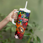 Dolphins Autism Awareness Tumbler With Handle Puzzle Flames Rugby Ball