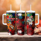 Dolphins Autism Awareness Tumbler With Handle Puzzle Flames Rugby Ball