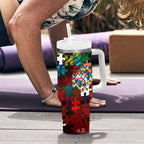 Dolphins Autism Awareness Tumbler With Handle Puzzle Flames Rugby Ball