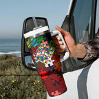 Dolphins Autism Awareness Tumbler With Handle Puzzle Flames Rugby Ball