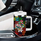 Dolphins Autism Awareness Tumbler With Handle Puzzle Flames Rugby Ball