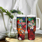 Dolphins Autism Awareness Tumbler With Handle Puzzle Flames Rugby Ball