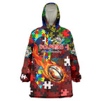 Dolphins Autism Awareness Wearable Blanket Hoodie Puzzle Flames Rugby Ball