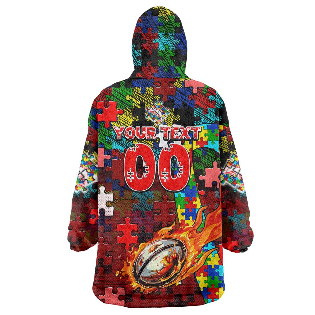 Dolphins Autism Awareness Wearable Blanket Hoodie Puzzle Flames Rugby Ball