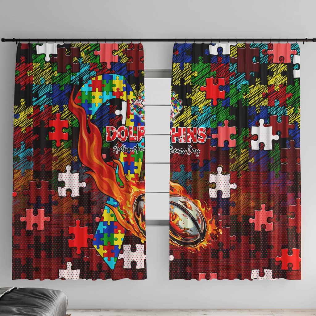 Dolphins Autism Awareness Window Curtain Puzzle Flames Rugby Ball