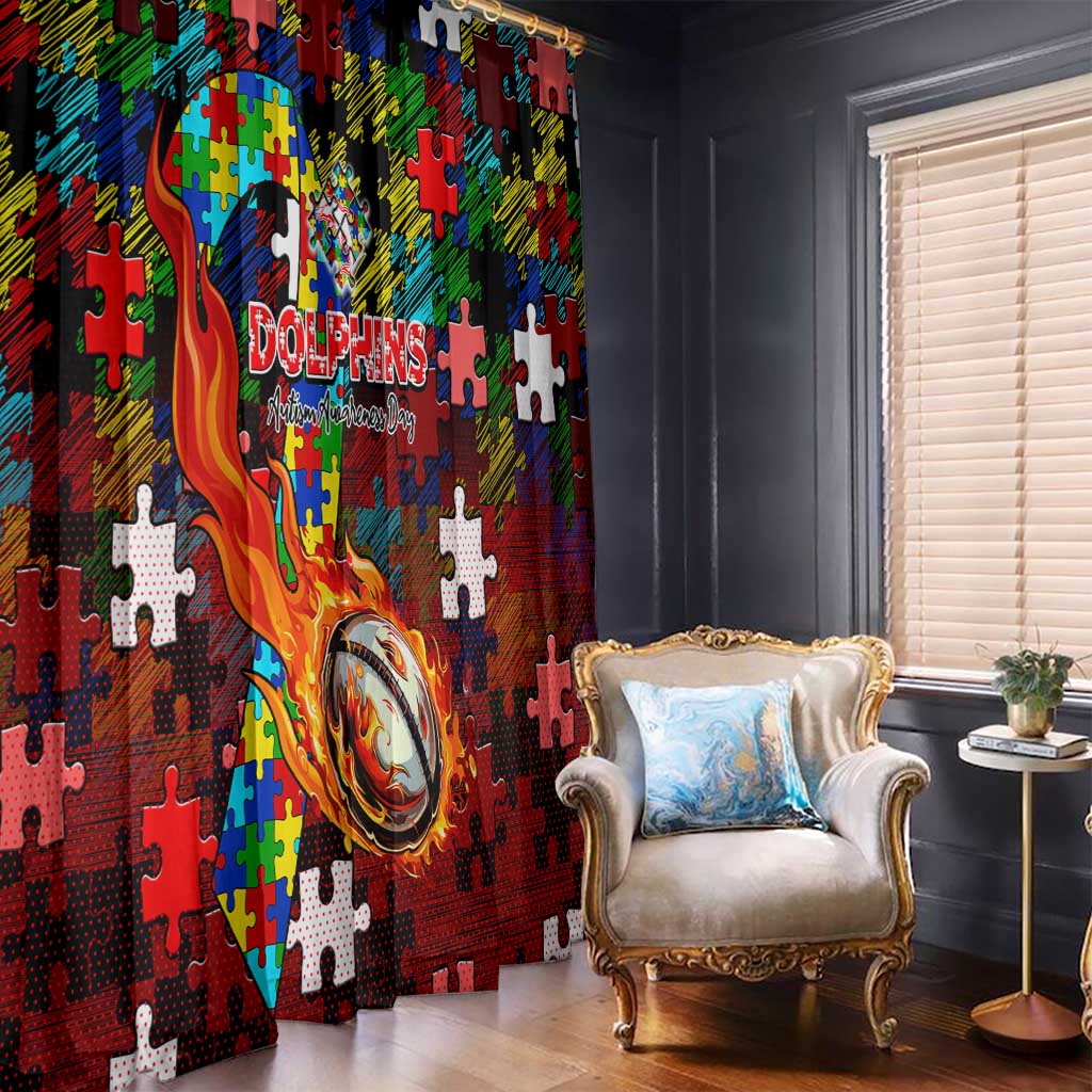 Dolphins Autism Awareness Window Curtain Puzzle Flames Rugby Ball