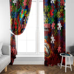 Dolphins Autism Awareness Window Curtain Puzzle Flames Rugby Ball