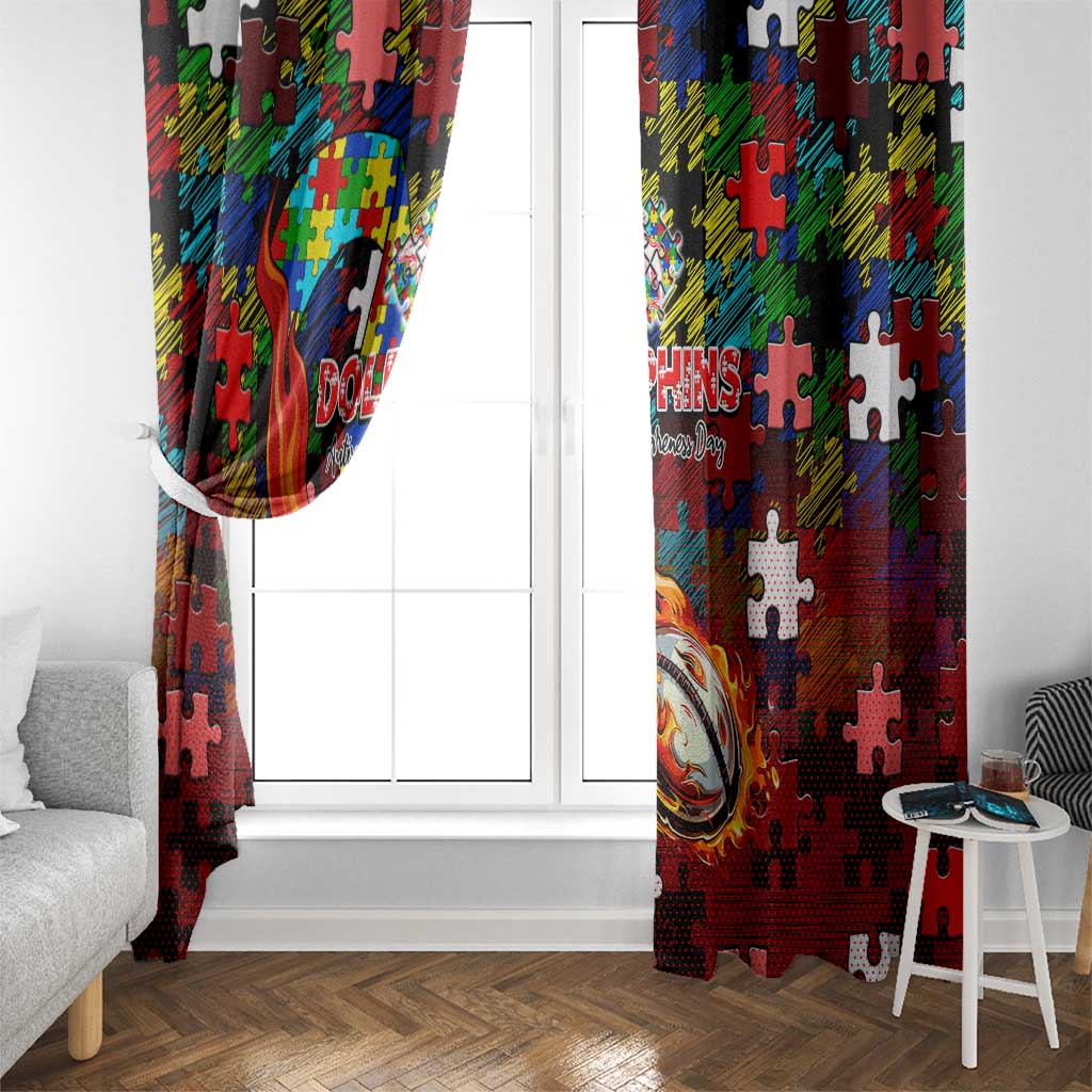 Dolphins Autism Awareness Window Curtain Puzzle Flames Rugby Ball