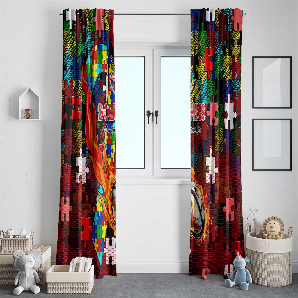 Dolphins Autism Awareness Window Curtain Puzzle Flames Rugby Ball