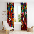 Dolphins Autism Awareness Window Curtain Puzzle Flames Rugby Ball