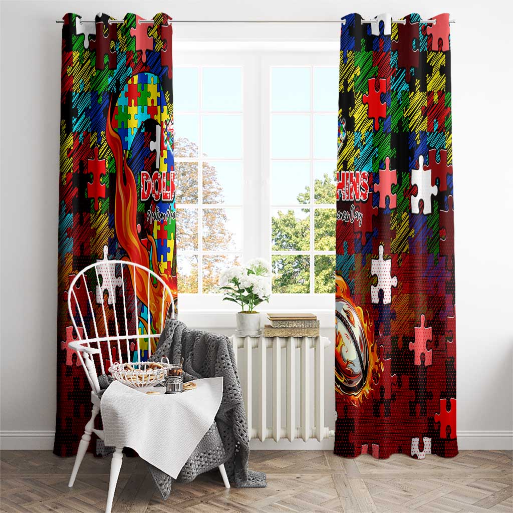 Dolphins Autism Awareness Window Curtain Puzzle Flames Rugby Ball