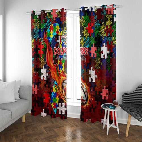Dolphins Autism Awareness Window Curtain Puzzle Flames Rugby Ball