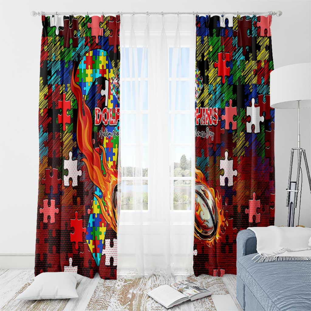 Dolphins Autism Awareness Window Curtain Puzzle Flames Rugby Ball