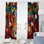 Dolphins Autism Awareness Window Curtain Puzzle Flames Rugby Ball