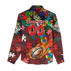 Dolphins Autism Awareness Women Casual Shirt Puzzle Flames Rugby Ball