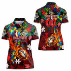 Dolphins Autism Awareness Women Polo Shirt Puzzle Flames Rugby Ball