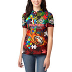 Dolphins Autism Awareness Women Polo Shirt Puzzle Flames Rugby Ball