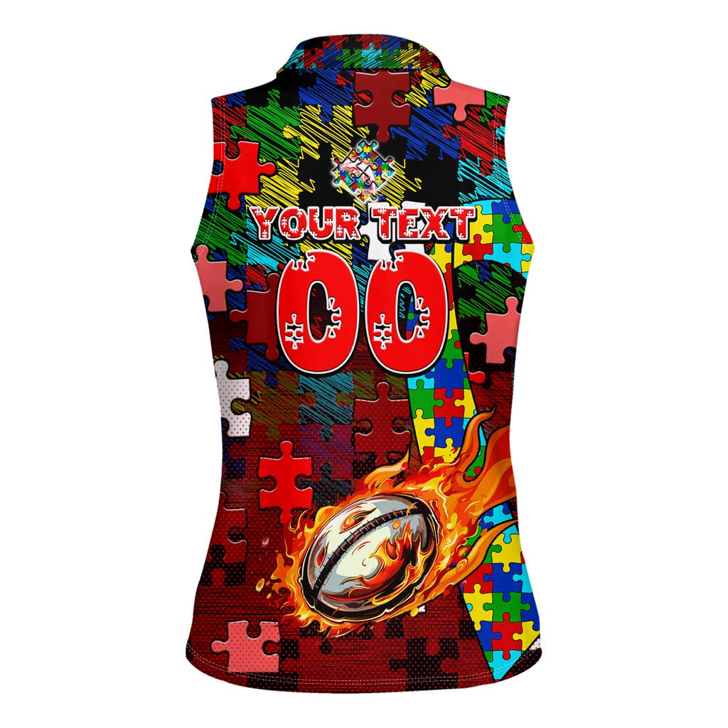 Dolphins Autism Awareness Women Sleeveless Polo Shirt Puzzle Flames Rugby Ball