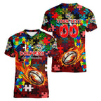 Dolphins Autism Awareness Women V-Neck T-Shirt Puzzle Flames Rugby Ball