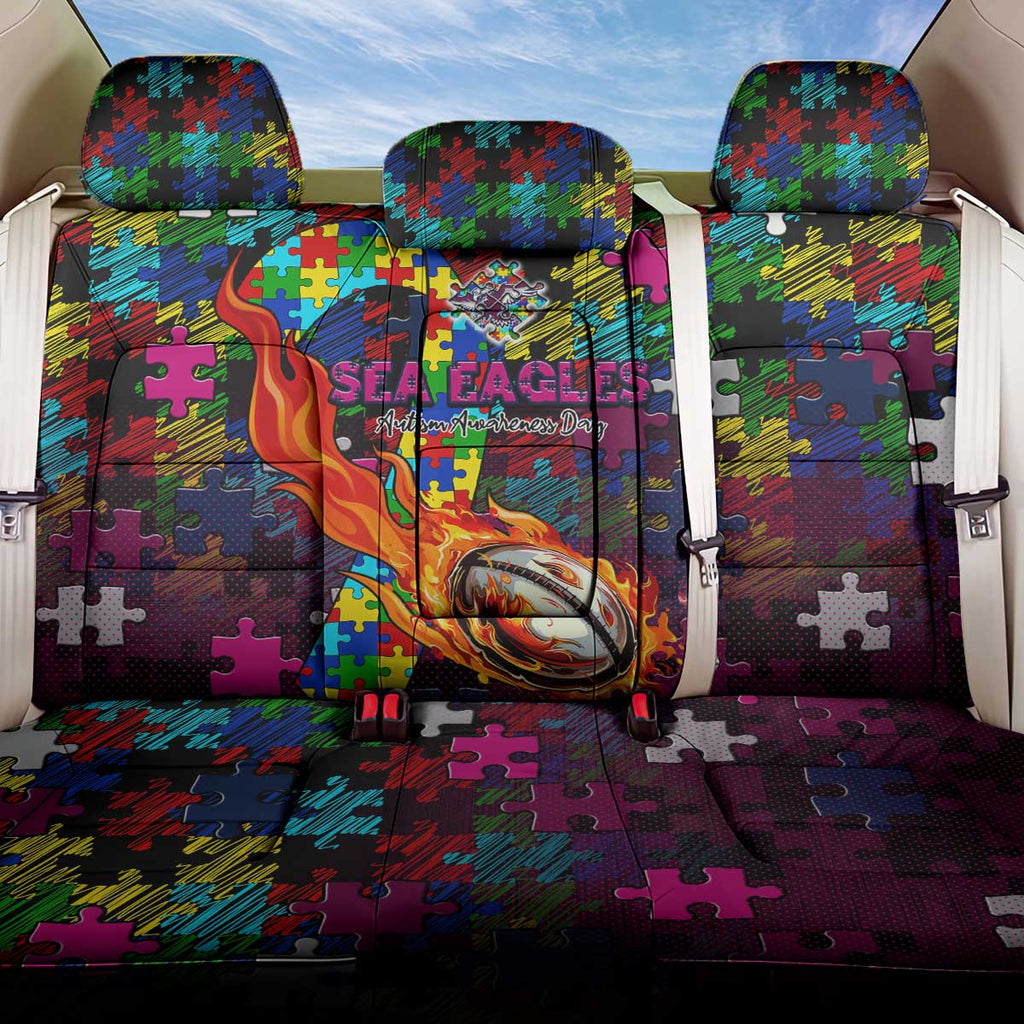 Sea Eagles Autism Awareness Back Car Seat Cover Puzzle Flames Rugby Ball