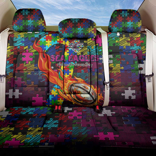 Sea Eagles Autism Awareness Back Car Seat Cover Puzzle Flames Rugby Ball
