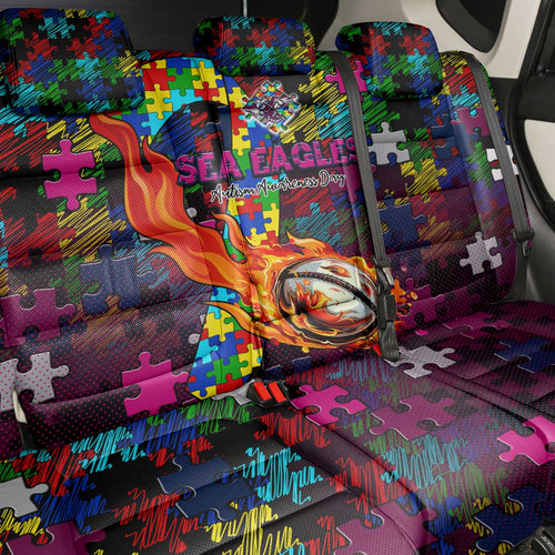 Sea Eagles Autism Awareness Back Car Seat Cover Puzzle Flames Rugby Ball