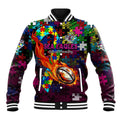 Sea Eagles Autism Awareness Baseball Jacket Puzzle Flames Rugby Ball