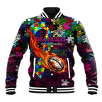 Sea Eagles Autism Awareness Baseball Jacket Puzzle Flames Rugby Ball