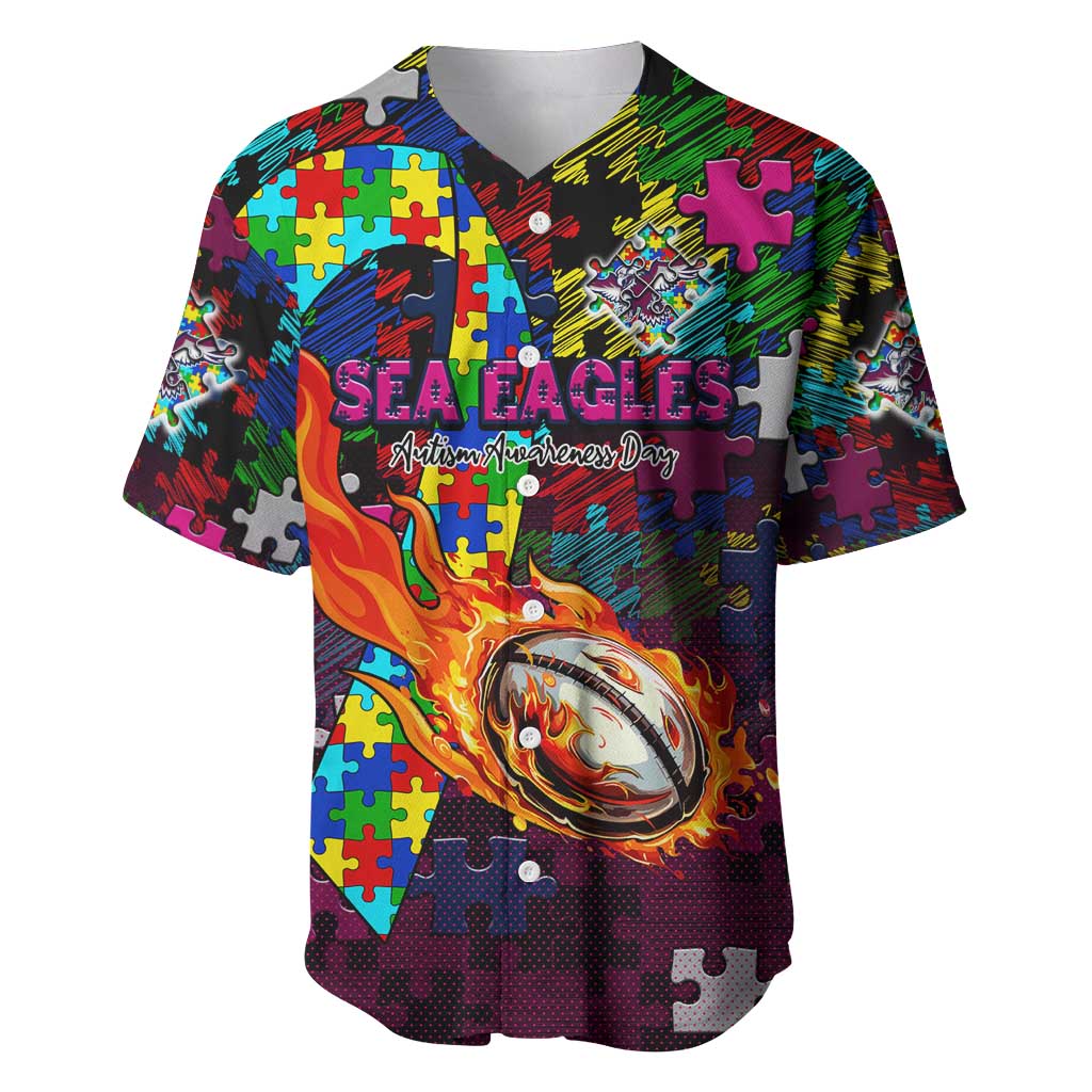 Sea Eagles Autism Awareness Baseball Jersey Puzzle Flames Rugby Ball