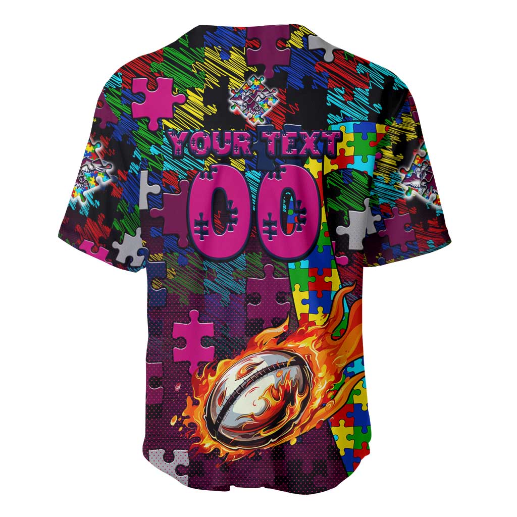 Sea Eagles Autism Awareness Baseball Jersey Puzzle Flames Rugby Ball