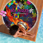 Sea Eagles Autism Awareness Beach Blanket Puzzle Flames Rugby Ball
