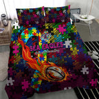 Sea Eagles Autism Awareness Bedding Set Puzzle Flames Rugby Ball