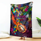 Sea Eagles Autism Awareness Blanket Puzzle Flames Rugby Ball