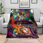 Sea Eagles Autism Awareness Blanket Puzzle Flames Rugby Ball