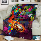 Sea Eagles Autism Awareness Blanket Puzzle Flames Rugby Ball