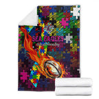 Sea Eagles Autism Awareness Blanket Puzzle Flames Rugby Ball