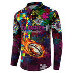 Sea Eagles Autism Awareness Button Sweatshirt Puzzle Flames Rugby Ball