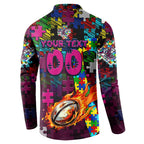 Sea Eagles Autism Awareness Button Sweatshirt Puzzle Flames Rugby Ball